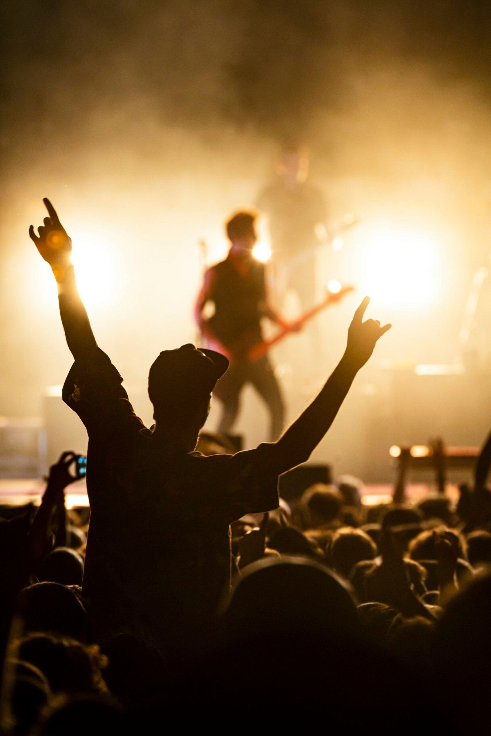 Crowd watching a band perform on stage